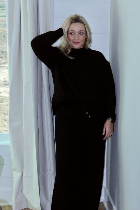 Mock Neck Ribber Sweater Set - Black