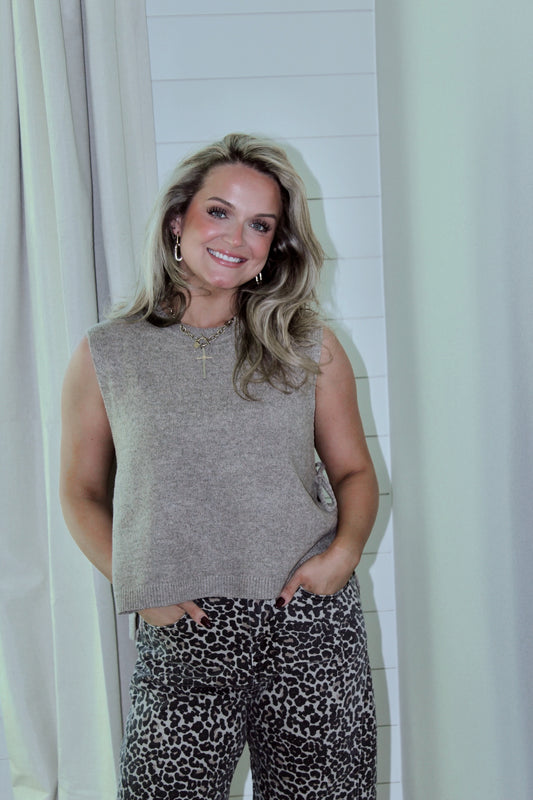 Knit Side Tie Vest - Mocha Brown