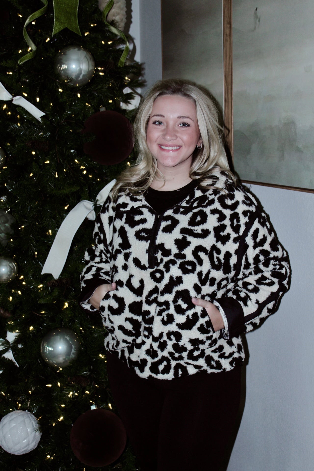 Leopard Sherpa Half Sip Pullover