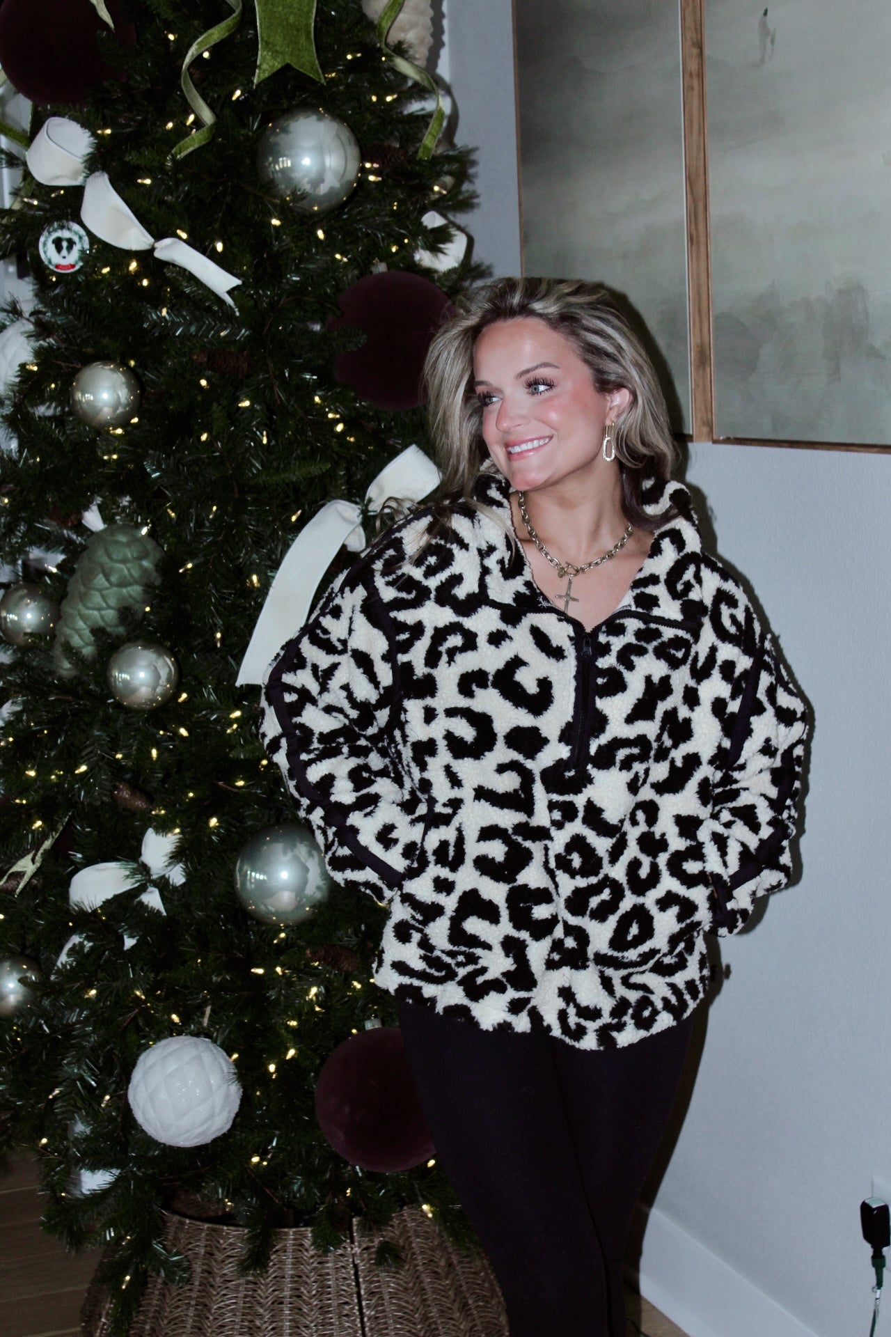 Leopard Sherpa Half Sip Pullover