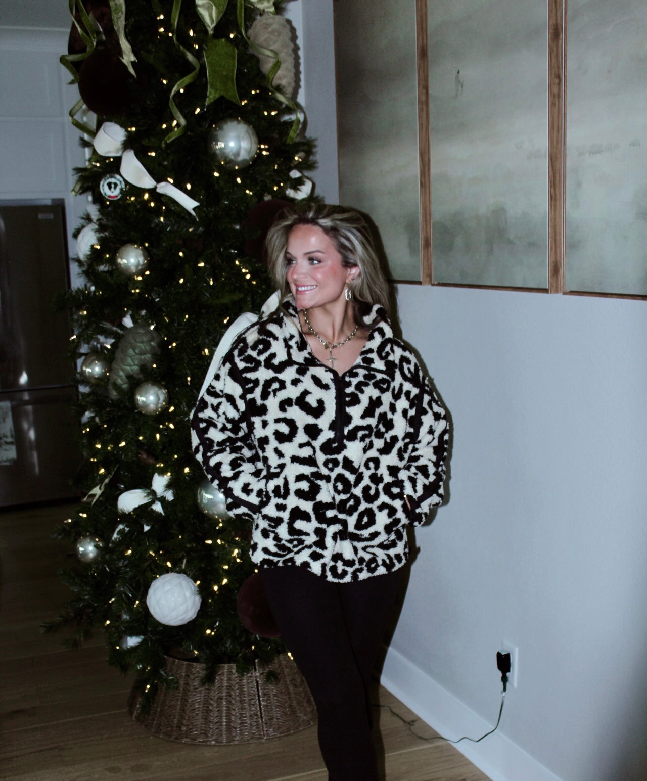 Leopard Sherpa Half Sip Pullover