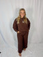 Brown Ribbed Pants Set - Zenana