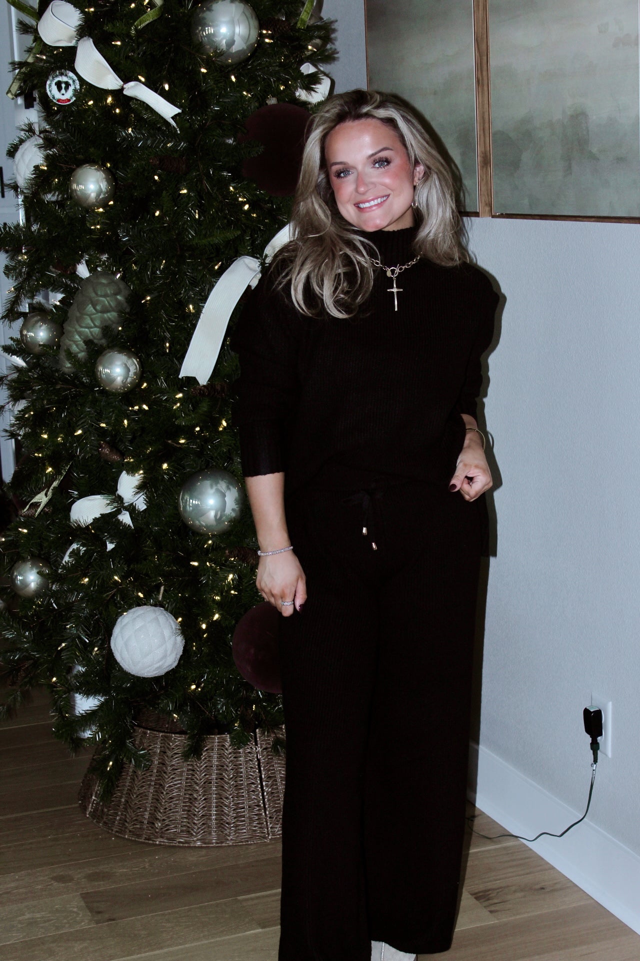 Mock Neck Ribber Sweater Set - Black