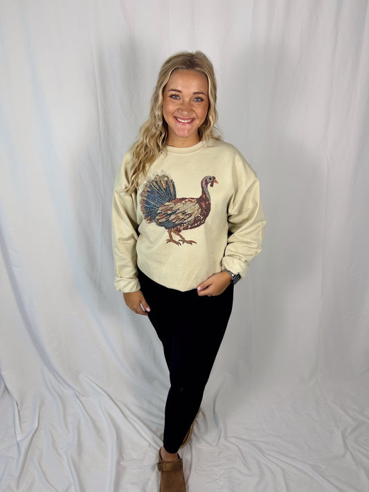 Bedazzled Turkey Crew (Tan)