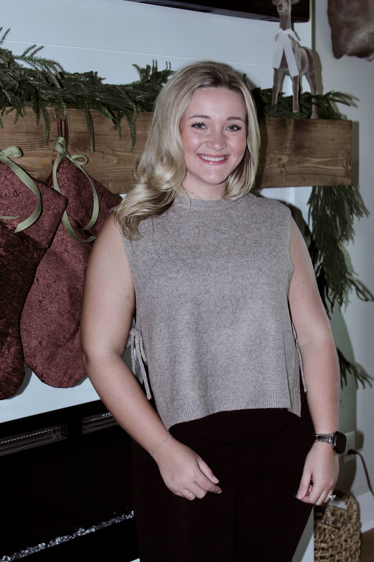 Knit Side Tie Vest - Mocha Brown