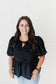 Black Puff Sleeve Bowknot Blouse