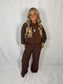 Brown Ribbed Pants Set - Zenana